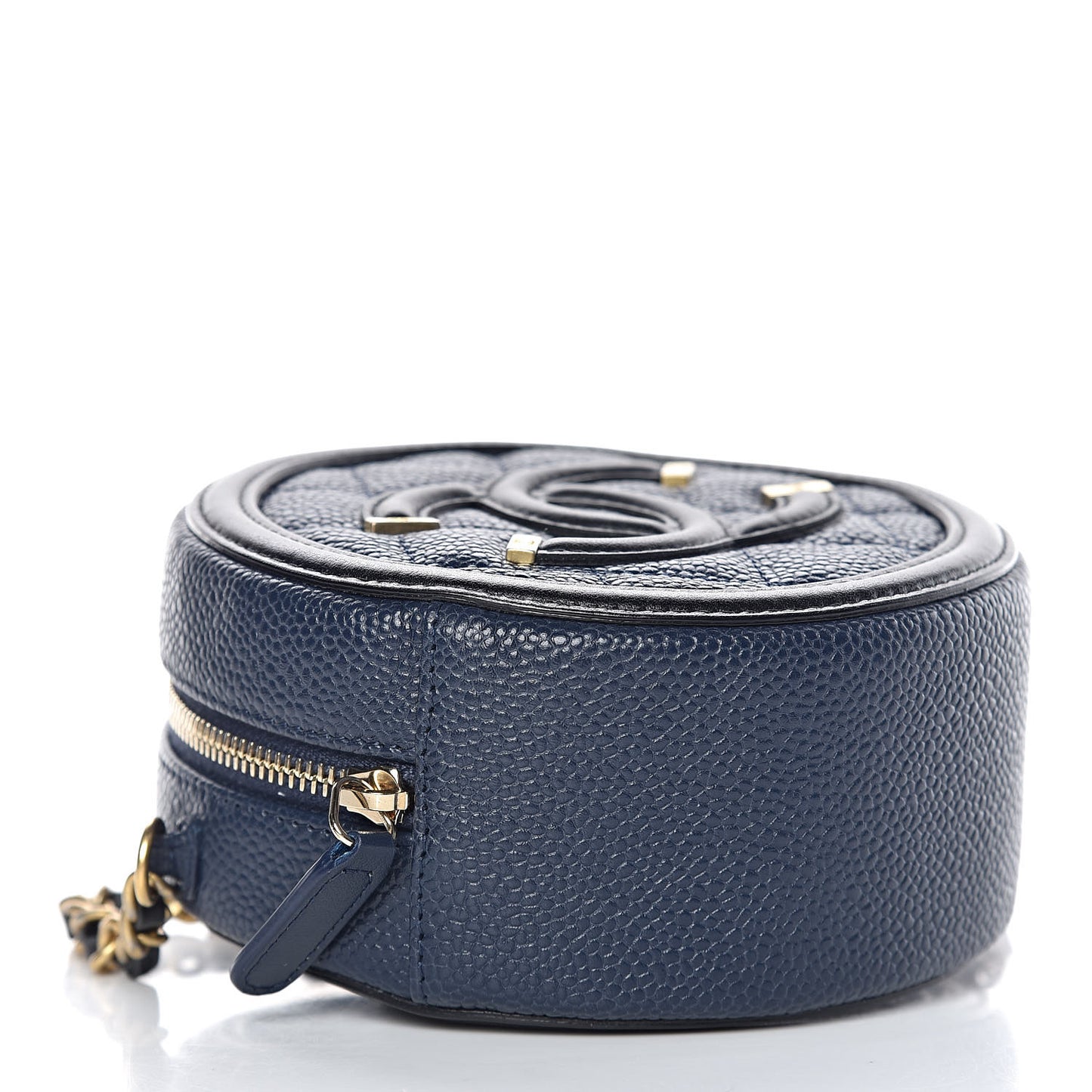 Caviar Quilted Round Filigree Crossbody Navy Black