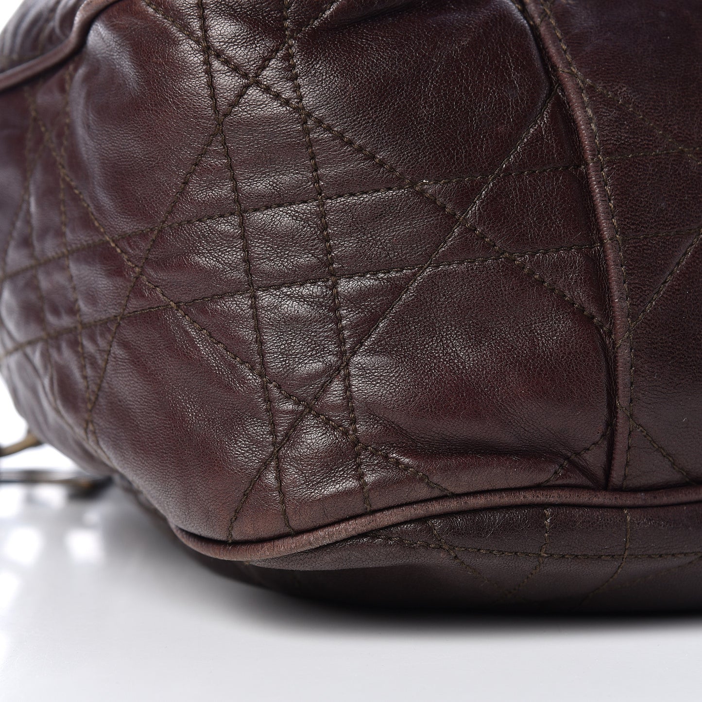 Lambskin Cannage Drawstring Bag Dark Brown