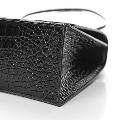 Balenciaga Shiny Calfskin Monochrome Crocodile Embossed Medium Hourglass Top Handle Bag Black 9 of 10