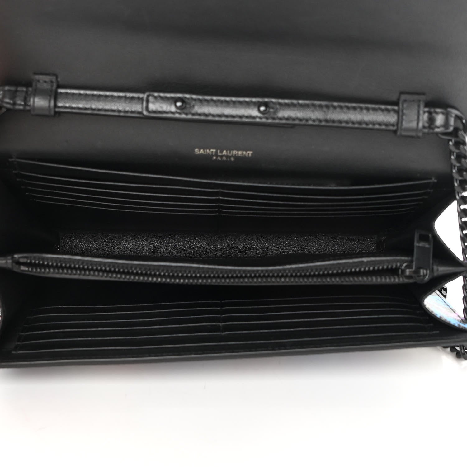 Saint Laurent Grain De Poudre Medium Classic Monogram Multicolor Graphic Print Chain Wallet Black 5 of 14