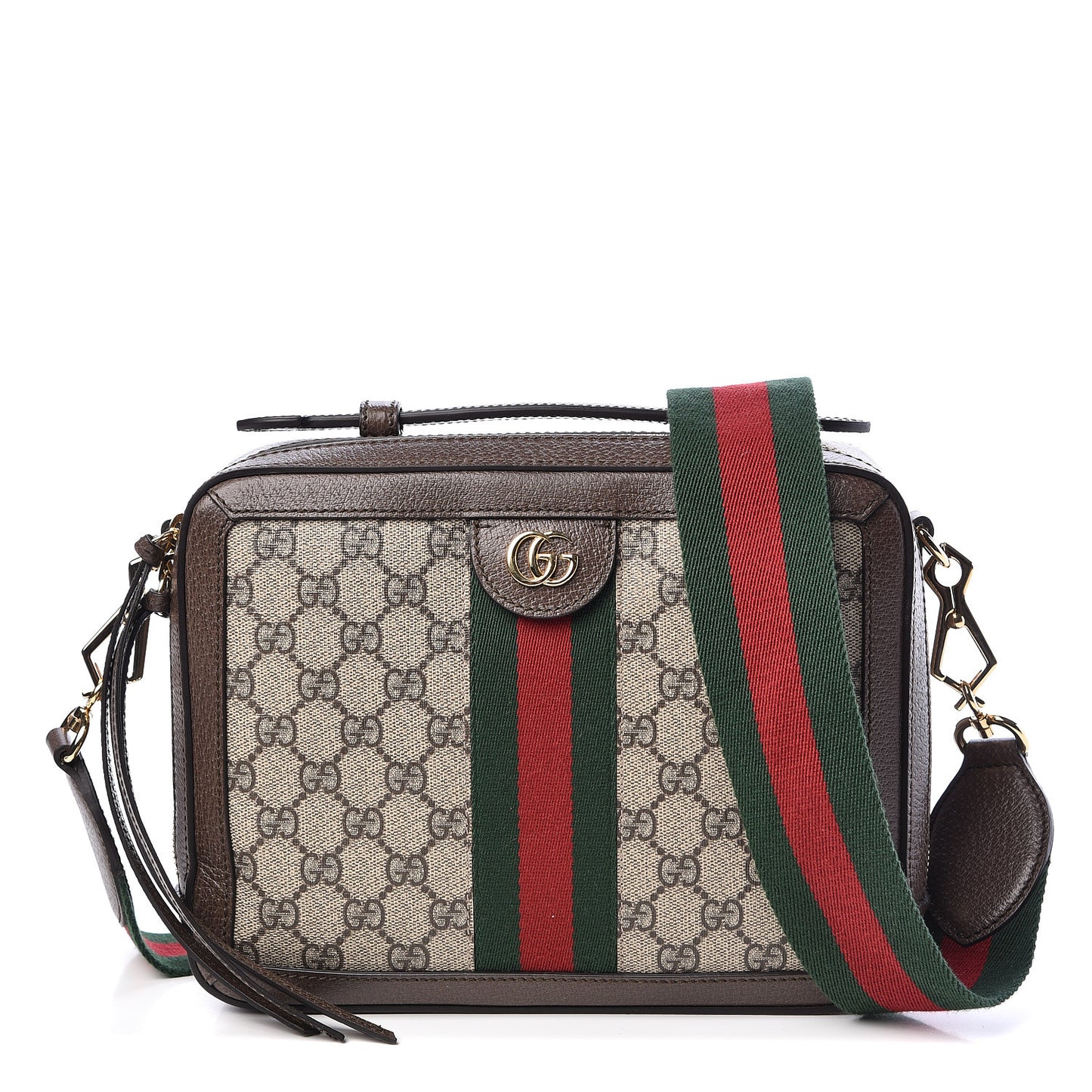 GG Supreme Monogram Web Small Ophidia Top Handle Shoulder Bag Brown