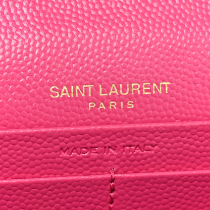 Saint Laurent Grain De Poudre Matelasse Chevron Cassandre Chain Wallet Lipstick Fuschia 8 of 17