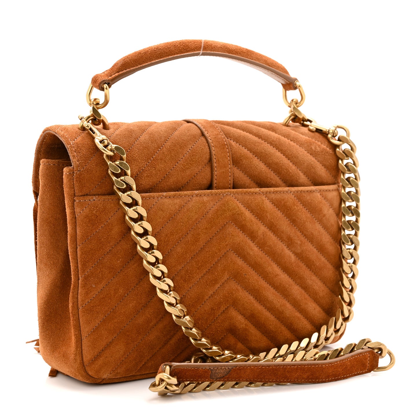 Suede Matelasse Chevron Fringe Monogram Medium College Bag Cinnamon