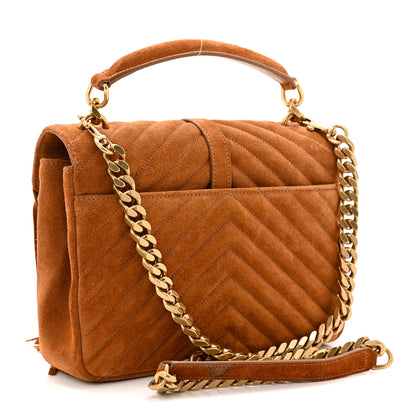 Saint Laurent Suede Matelasse Chevron Fringe Monogram Medium College Bag Cinnamon 3 of 11