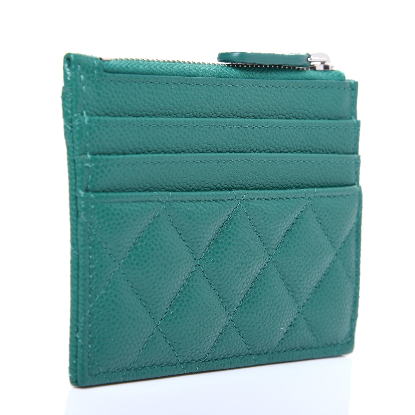 Caviar Quilted CC Zip Card Holder Green