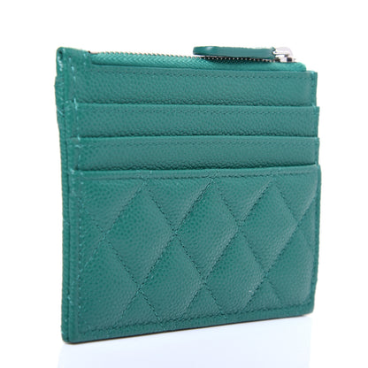 Chanel Caviar Quilted CC Zip Card Holder Green 3 of 10