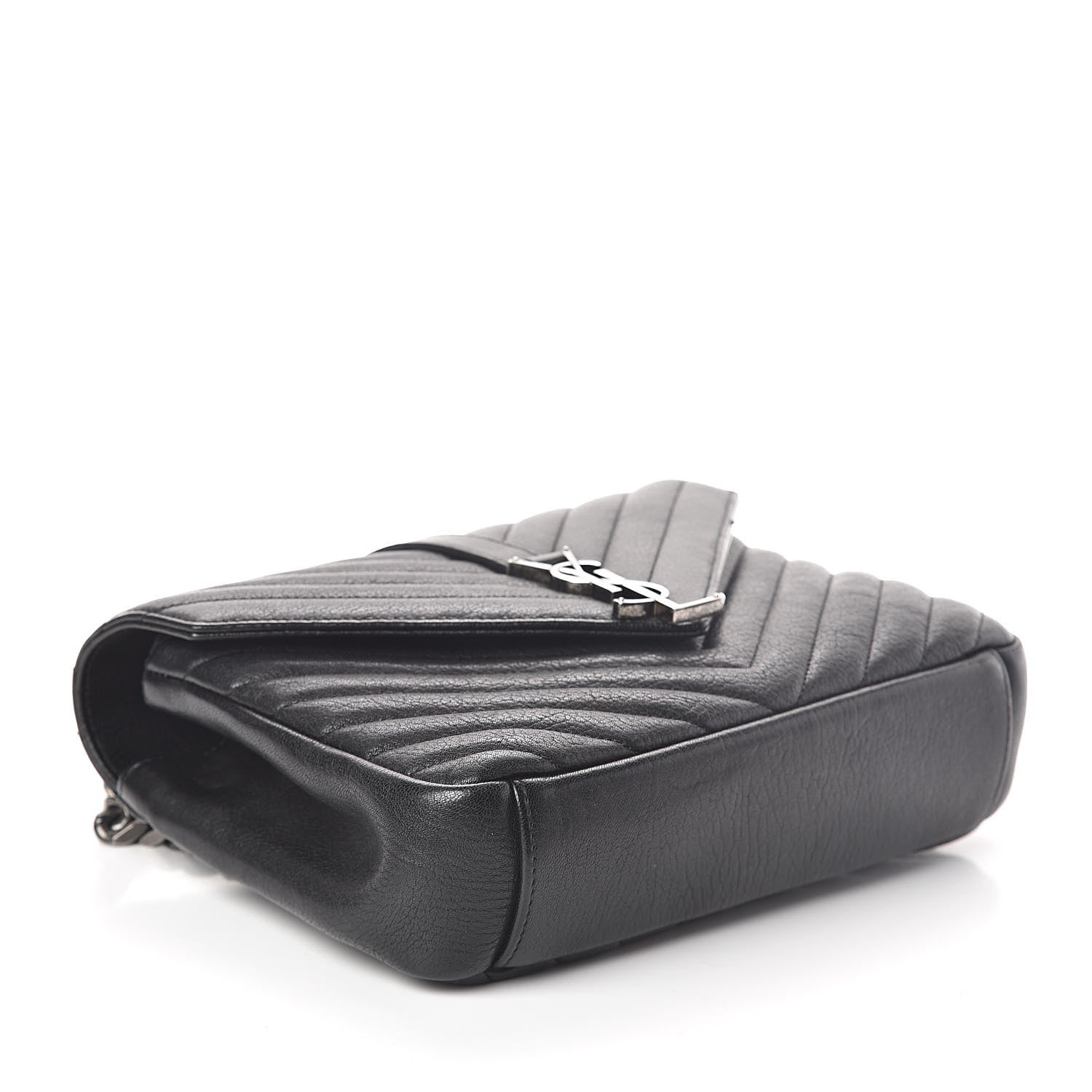Saint Laurent Sheepskin Matelasse Chevron Monogram Medium College Bag Black 4 of 9