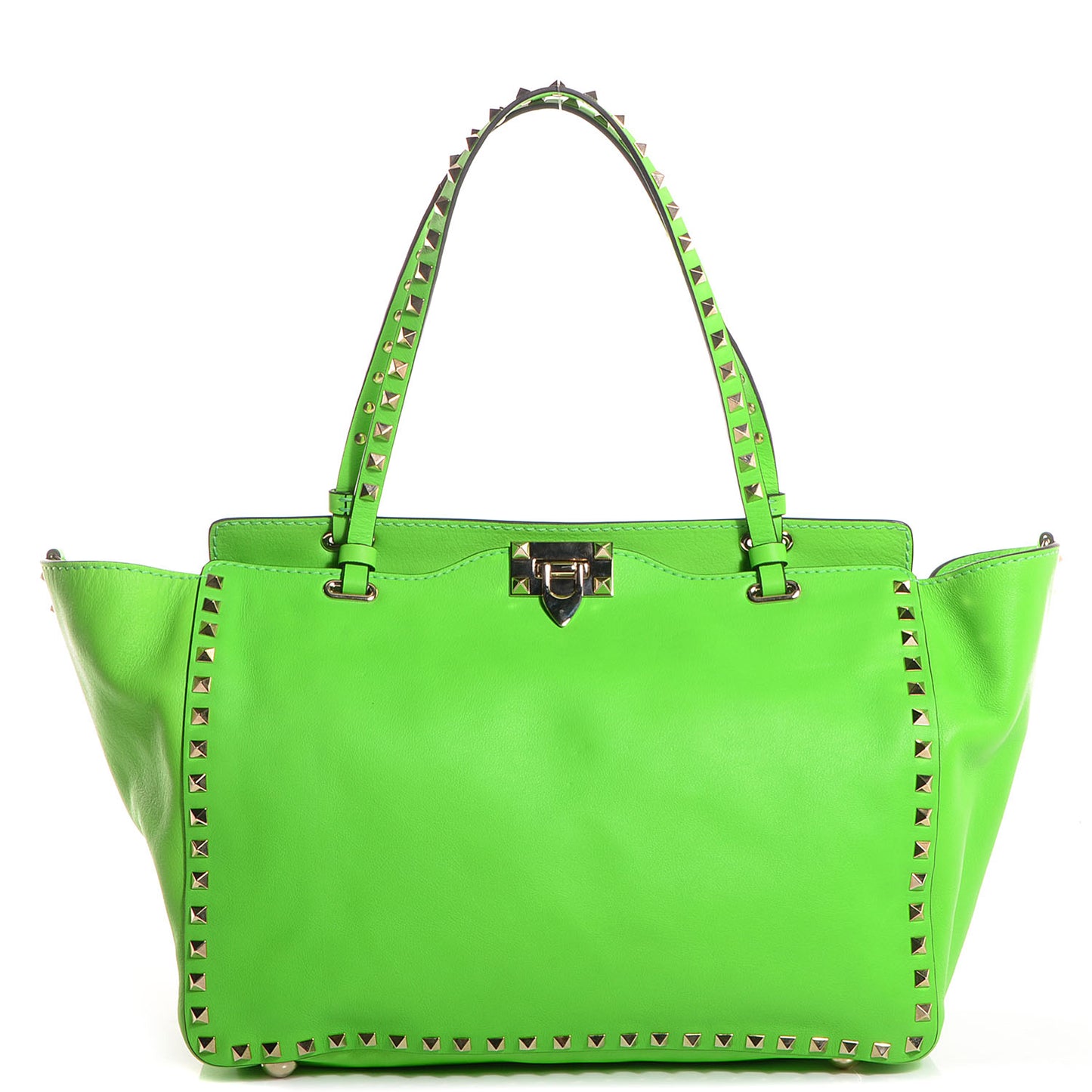 Vitello Medium Rockstud Tote Green Fluo