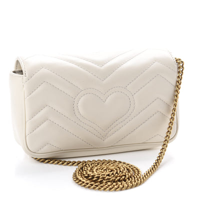 Gucci Calfskin Matelasse Super Mini GG Marmont Shoulder Bag White 3 of 11