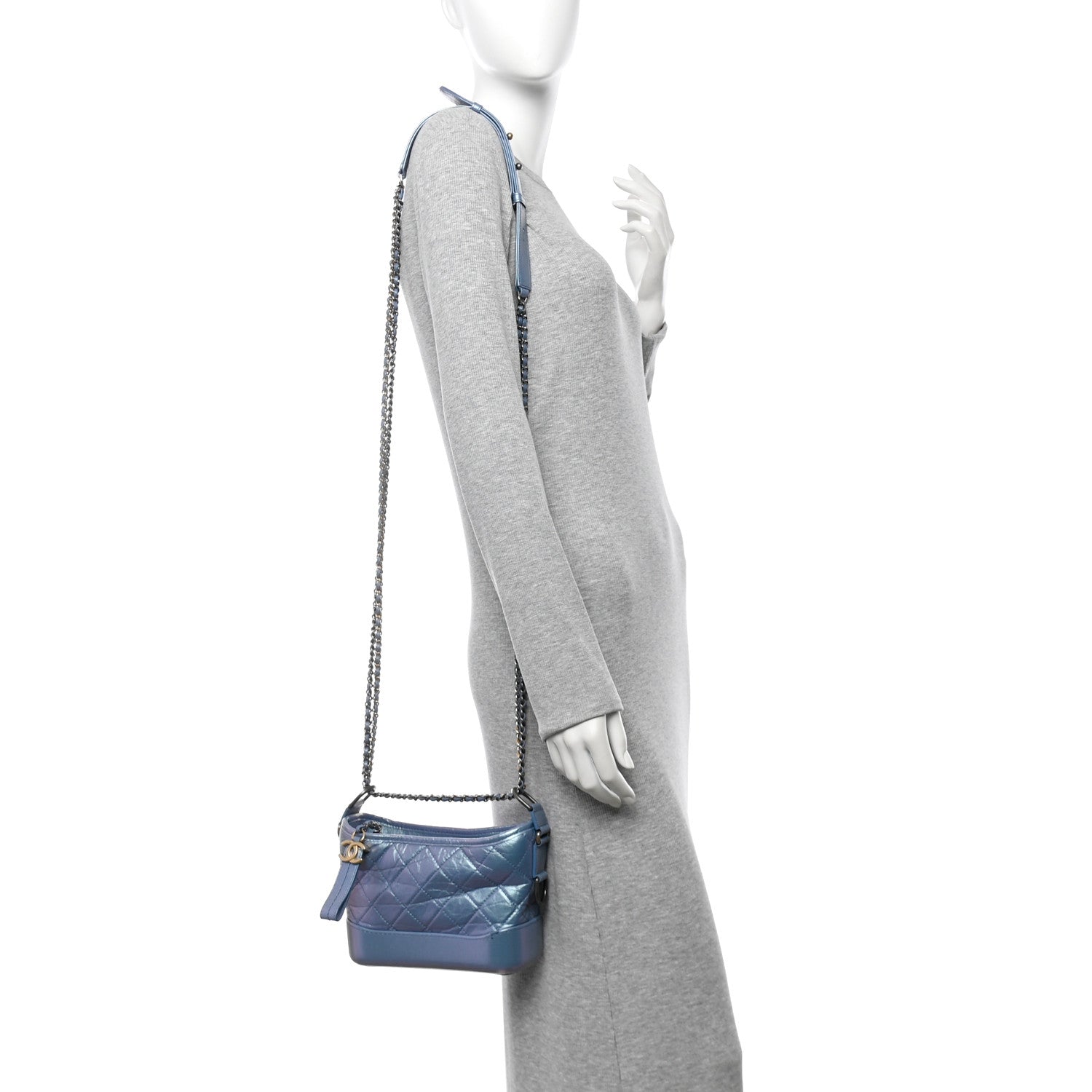 Chanel Iridescent Aged Calfskin Quilted Small Gabrielle Hobo Blue 2 of 12