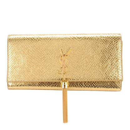 Saint Laurent Metallic Calfskin Embossed Classic Monogram Tassel Clutch Gold 1 of 7