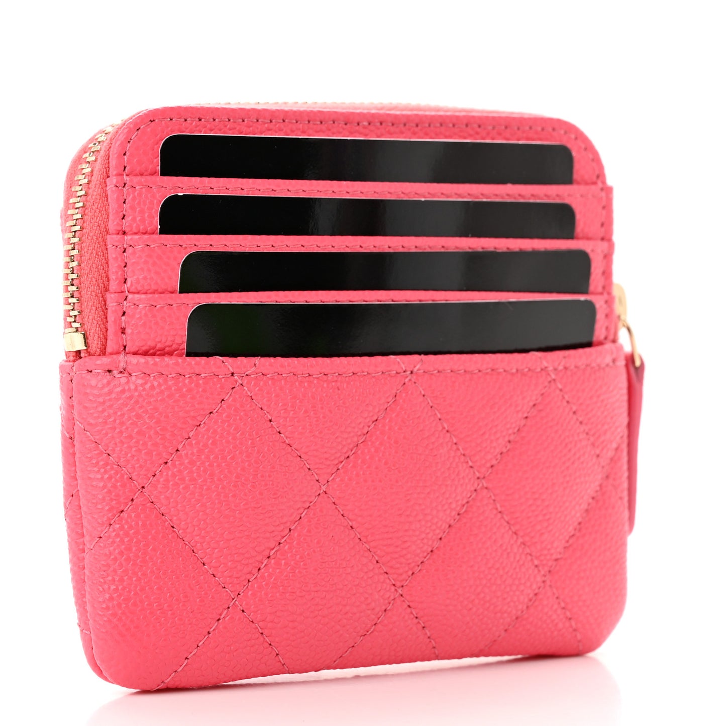 Caviar Quilted Zip Card Holder Wallet Pink