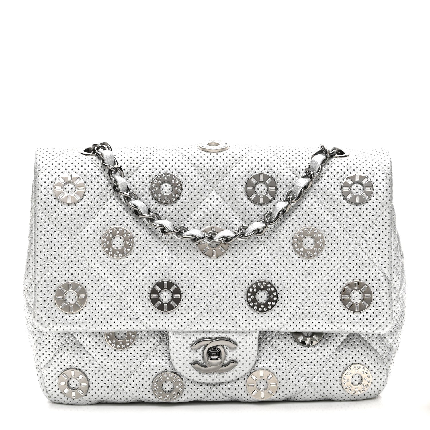 Chanel Perforated Metallic Lambskin Small CC Medals Flap Silver 1 of 10