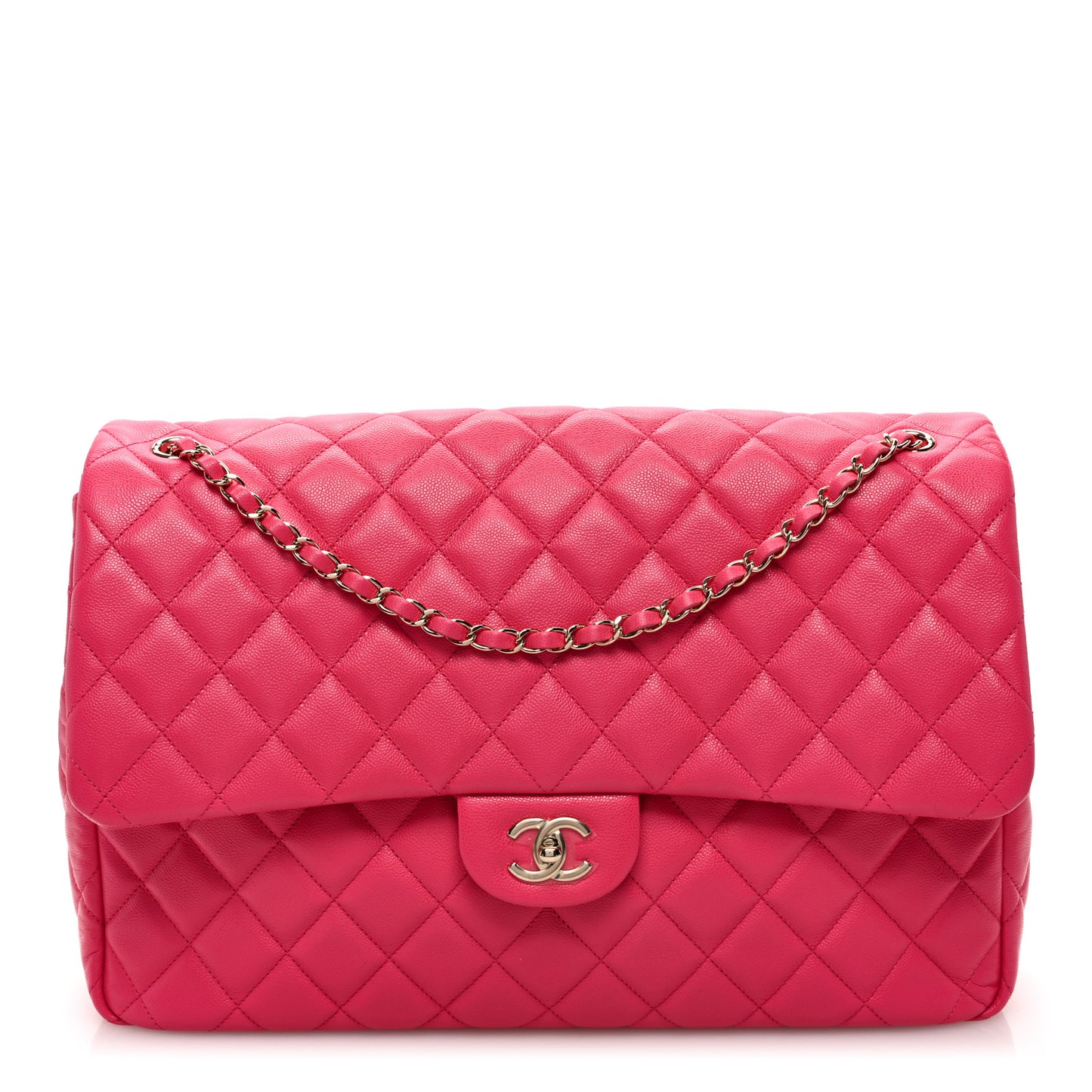 Caviar Quilted XXL Travel Flap Bag Dark Pink