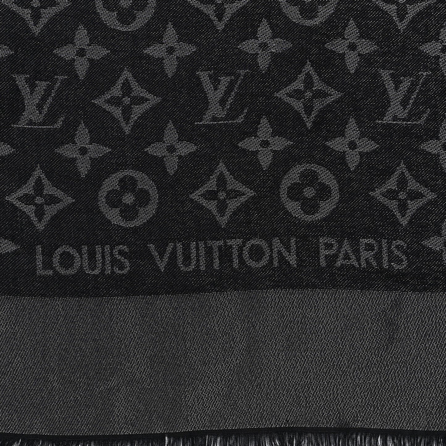 Silk Wool Monogram Denim Shawl Black