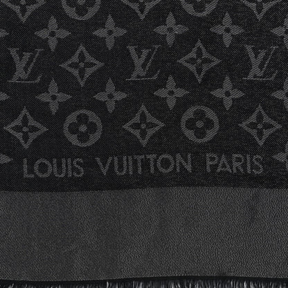 Louis Vuitton Silk Wool Monogram Denim Shawl Black 2 of 4
