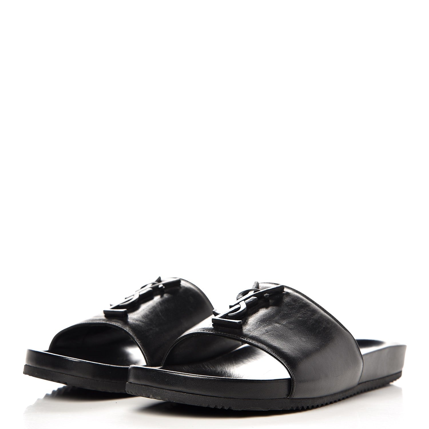Saint Laurent Lambskin Joan Slide Sandals 39.5 Black 2 of 9