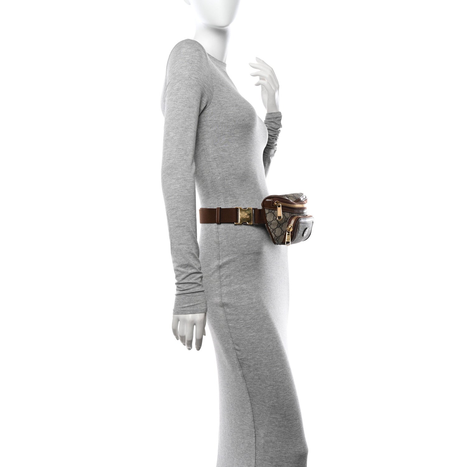 Gucci GG Supreme Monogram Textured Calfskin Retro Interlocking G Belt Bag Beige Ebony Brown Sugar 2 of 11