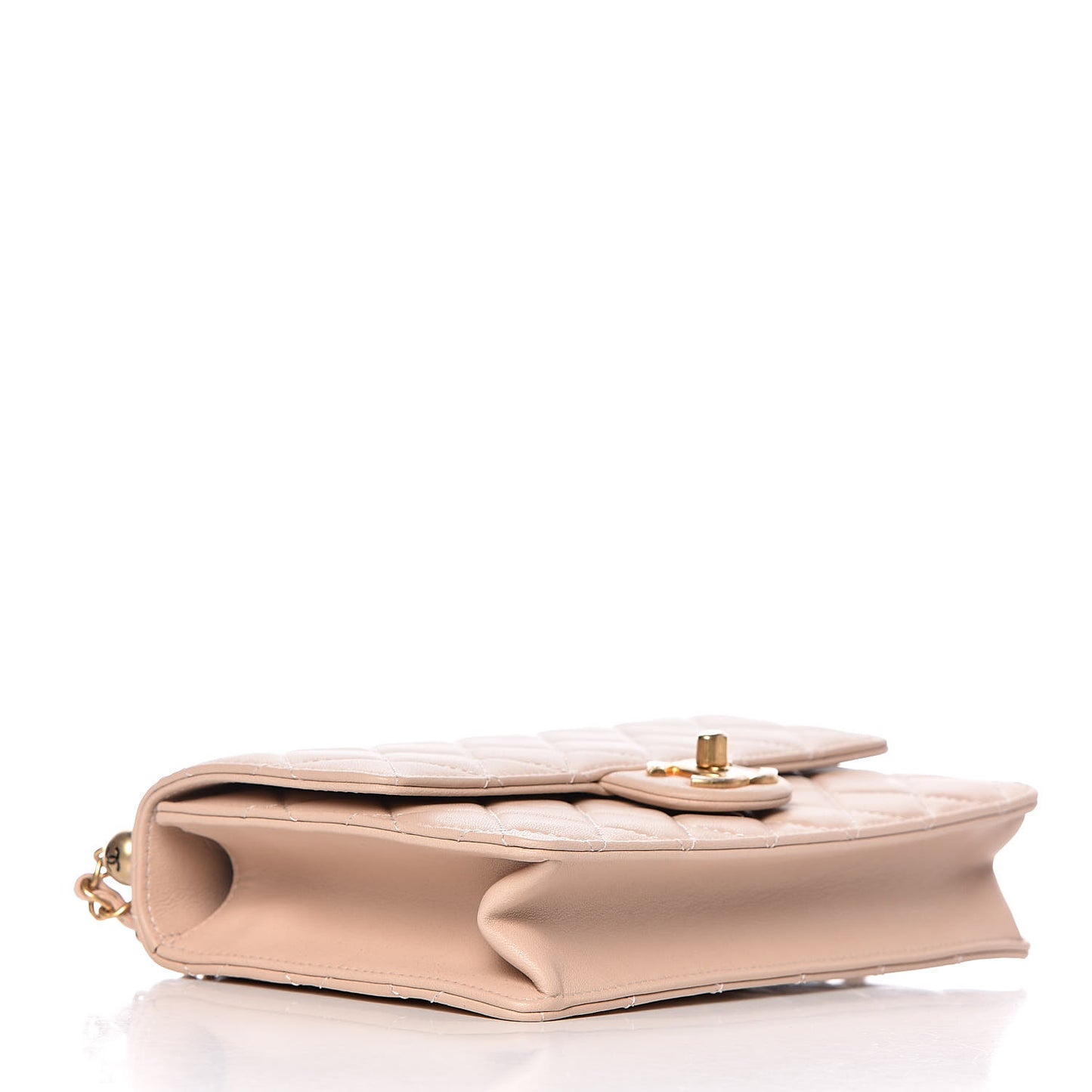Lambskin Quilted Small Chic Pearls Flap Beige
