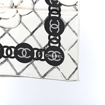 Chanel Silk Camellia CC Square Scarf Ivory 3 of 3