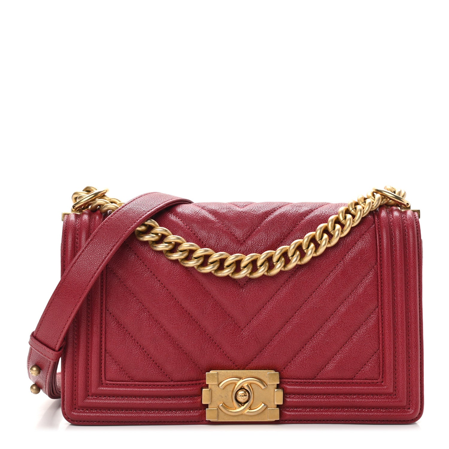 Chanel Caviar Chevron Quilted Medium Boy Flap Red 1 of 11