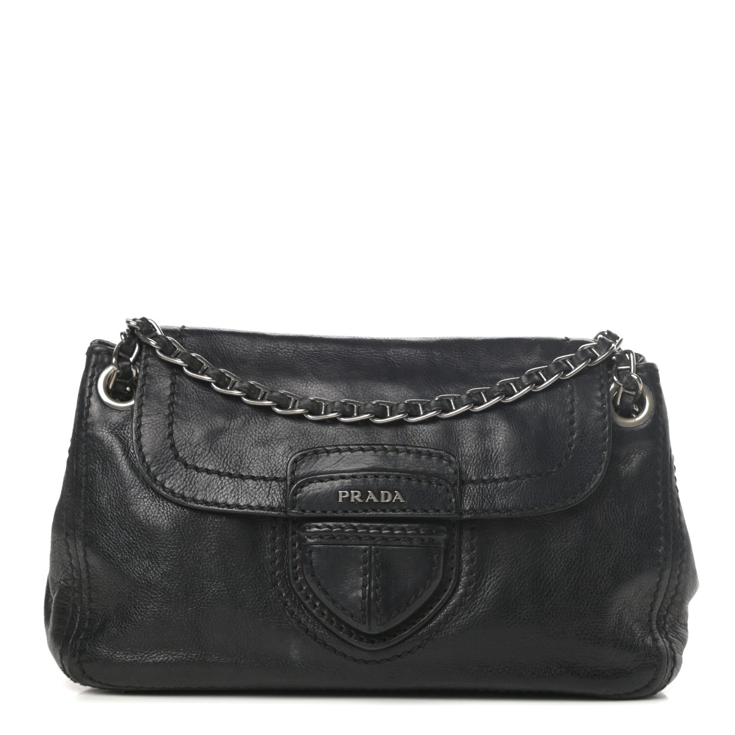Prada Vitello Shoulder Chain Bag Black 1 of 16
