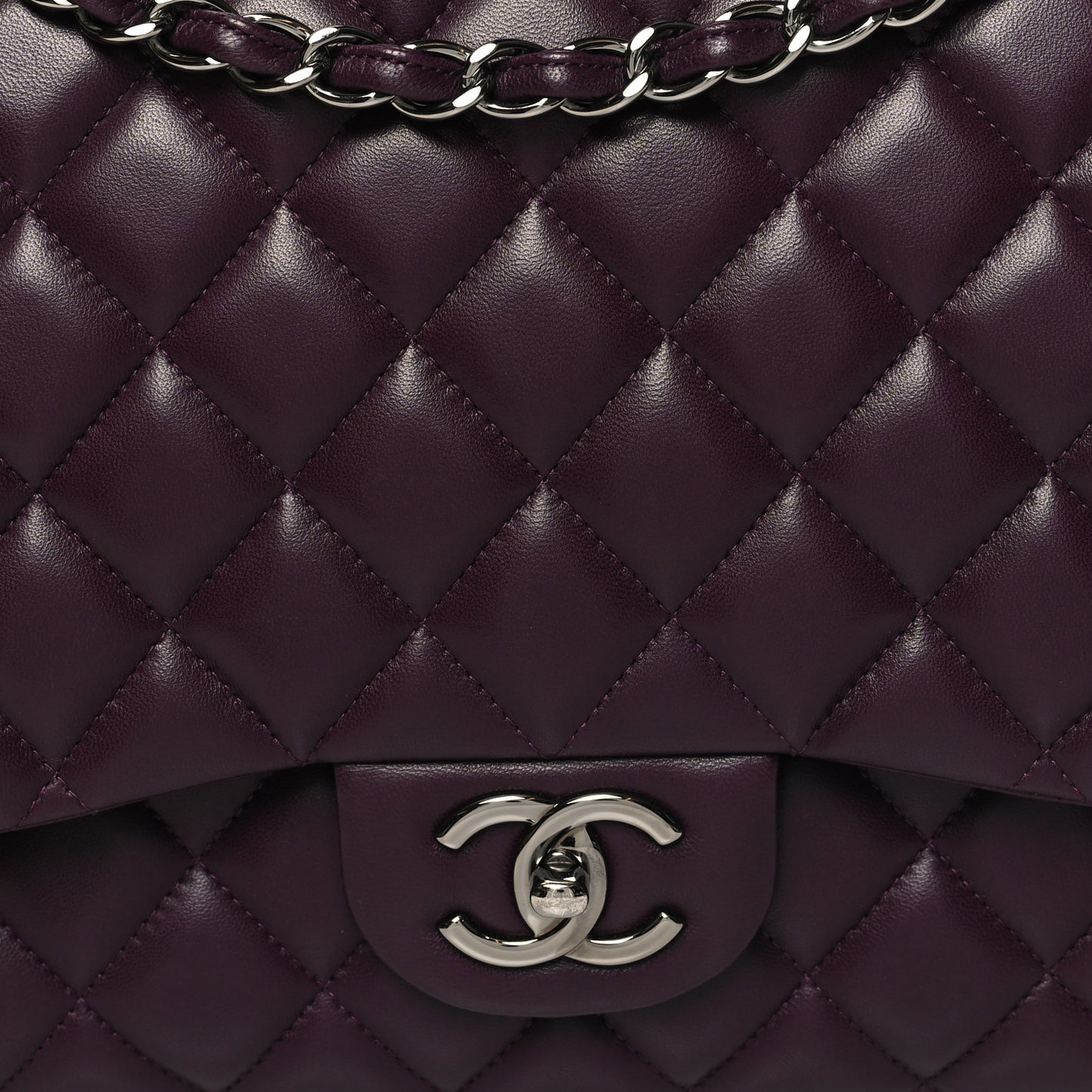 Lambskin Quilted Maxi Double Flap Plum