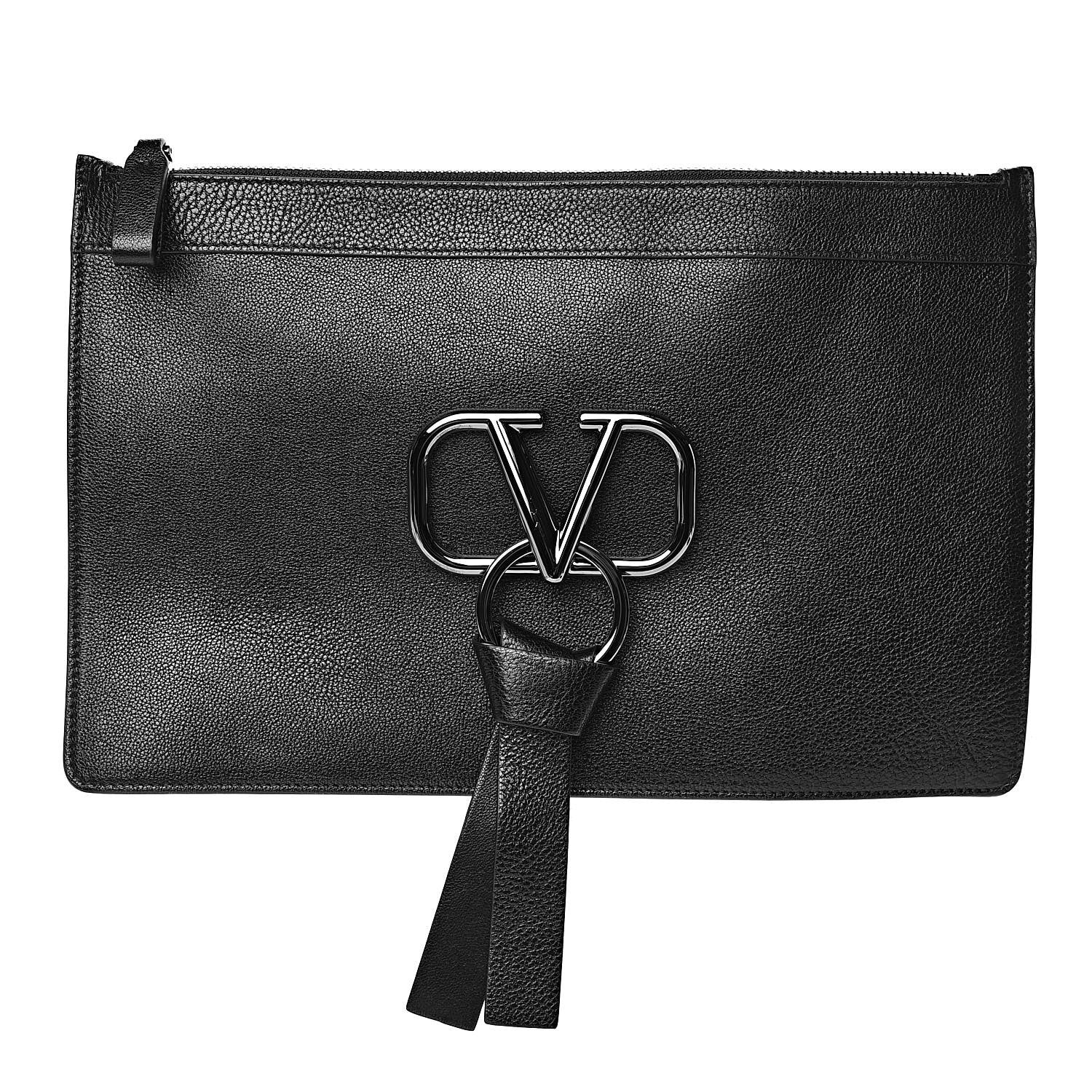 Valentino Garavani Calfskin VRing Clutch Pouch Black 1 of 6