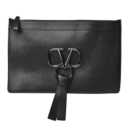 Valentino Garavani Calfskin VRing Clutch Pouch Black 1 of 6