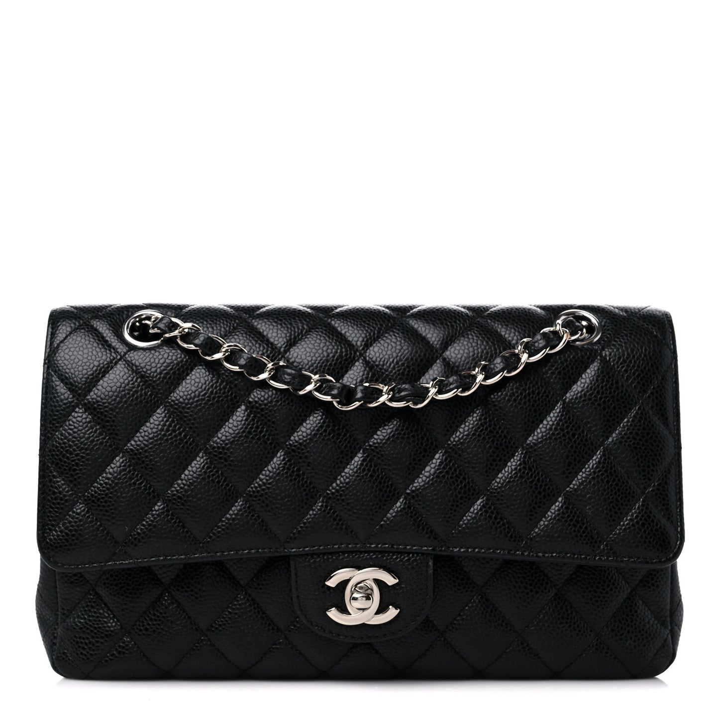 Caviar Quilted Medium Double Flap Black