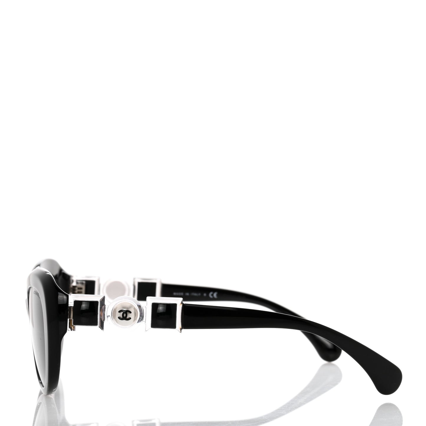 Acetate Glass Pearls Cat Eye Sunglasses 5443-H-A Black