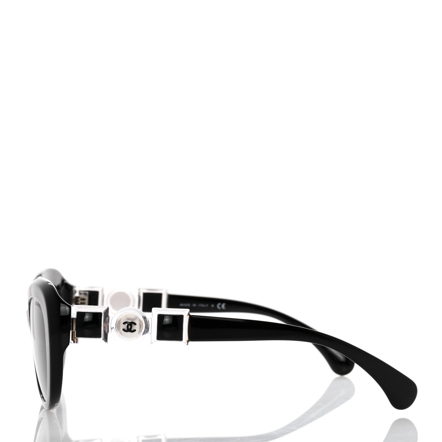 Chanel Acetate Glass Pearls Cat Eye Sunglasses 5443-H-A Black 3 of 8