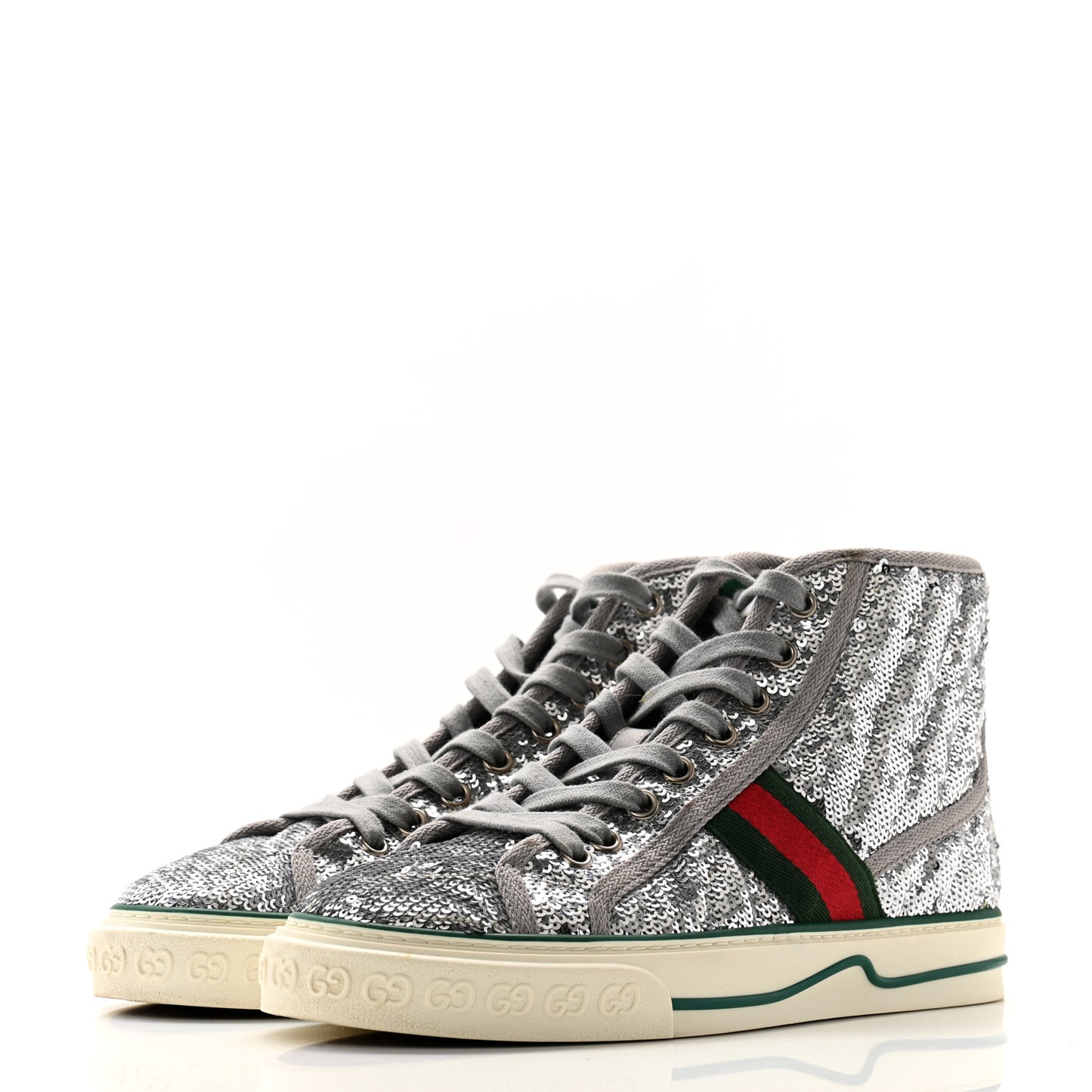 Sequin Web Matelasse Womens 1977 Tennis High Top Sneakers 37.5 Silver Light Grey