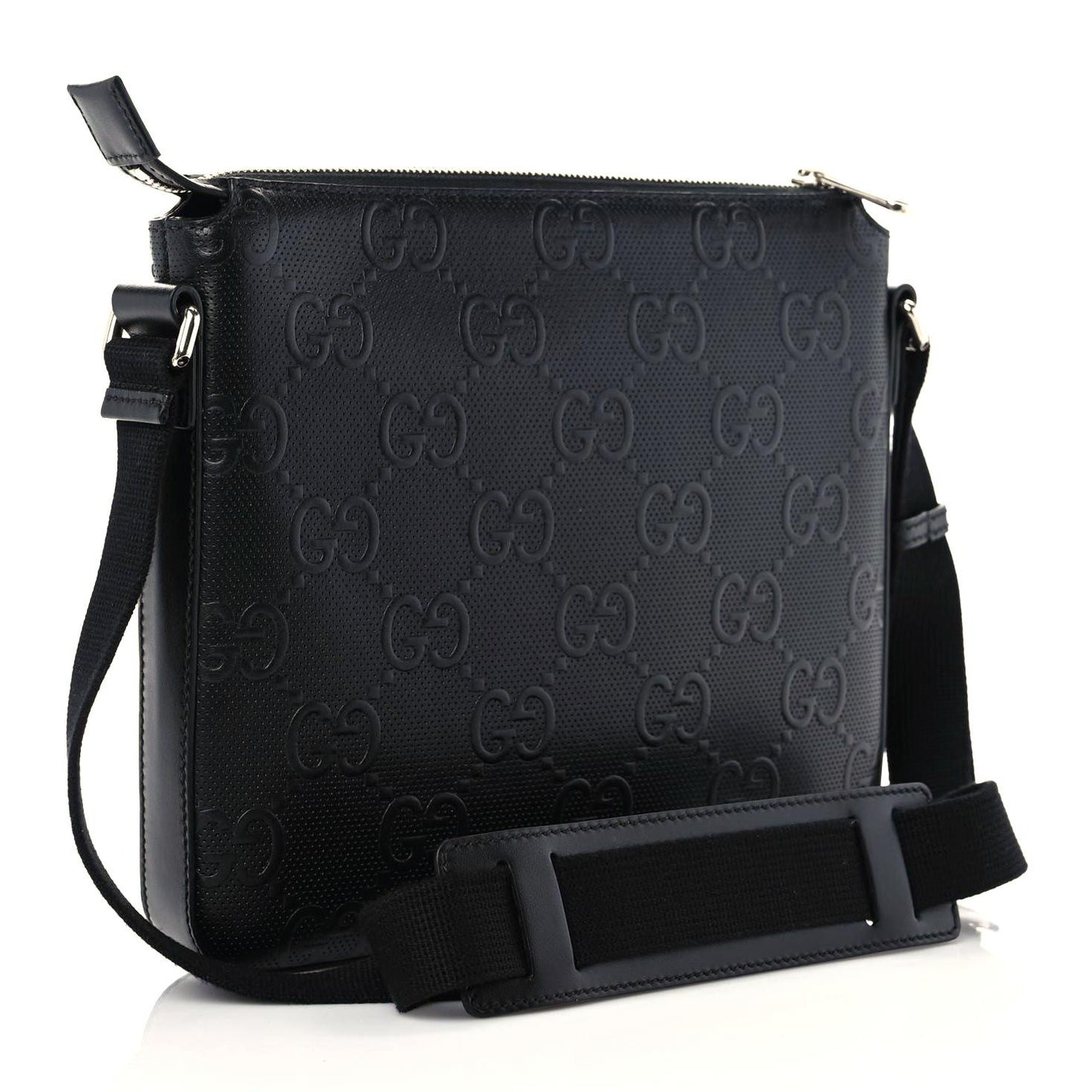 Calfskin GG Tennis Embossed Small Flat Messenger Bag Black