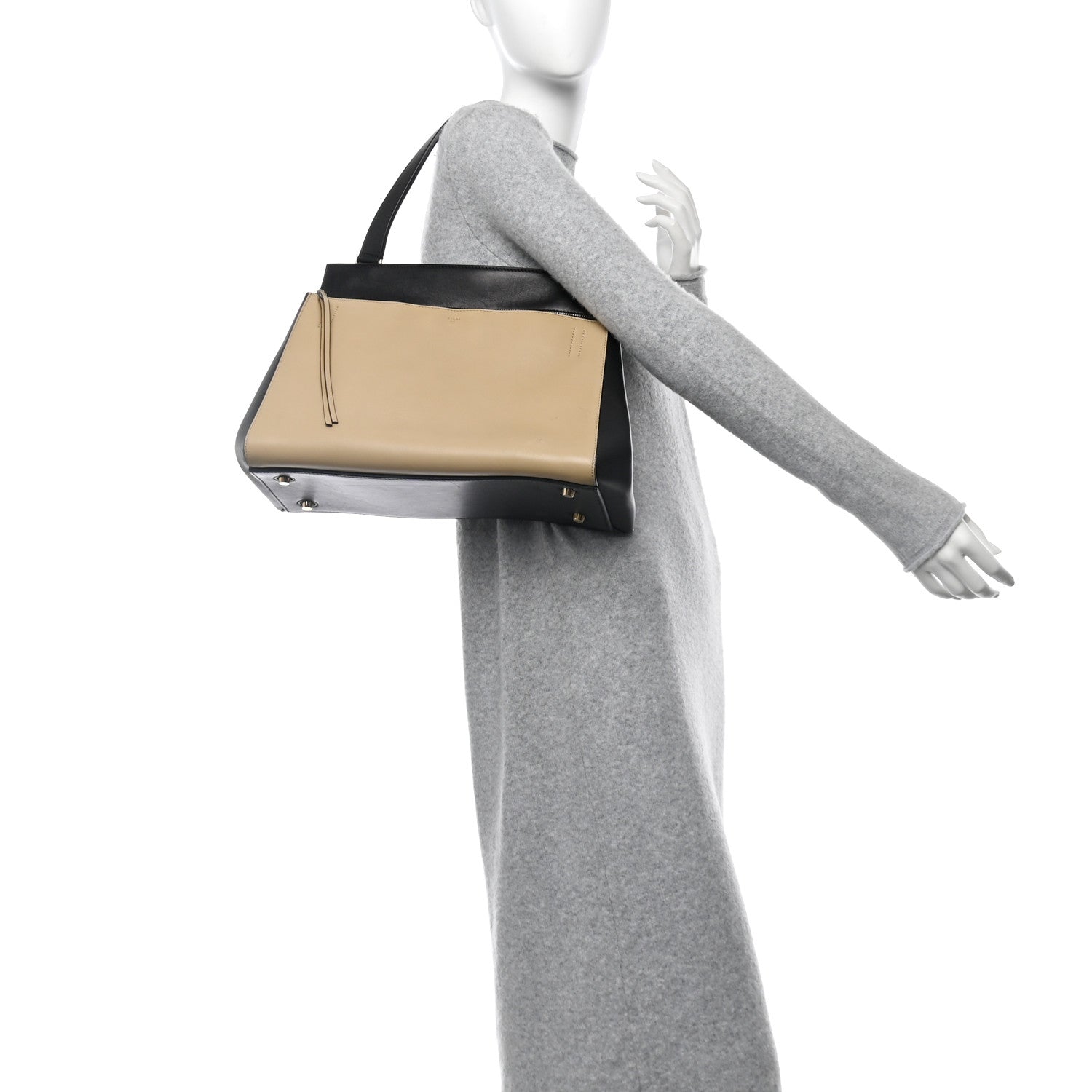 Celine Smooth Calfskin Medium Bi-Color Edge Shoulder Bag Black Beige 2 of 11