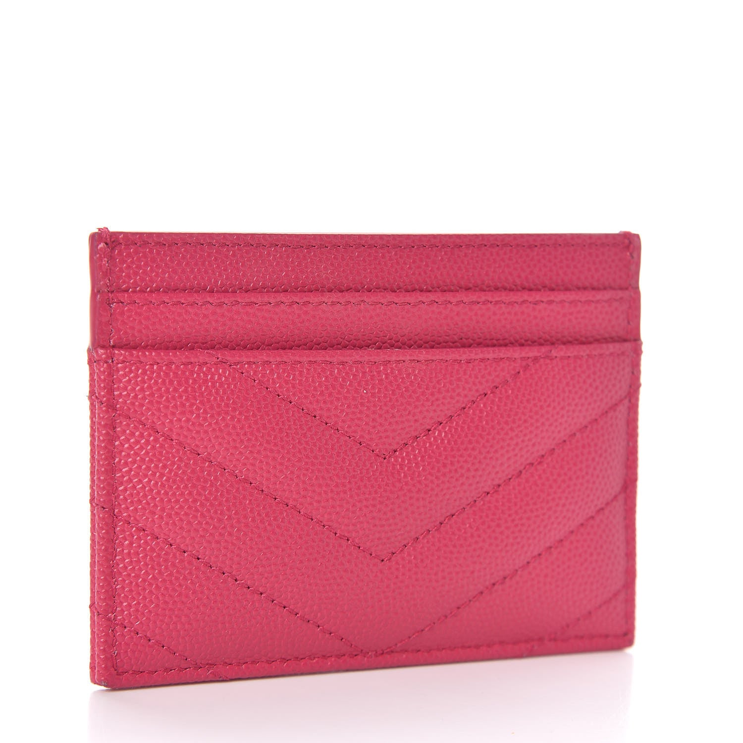 Saint Laurent Grain De Poudre Matelasse Chevron Monogram Credit Card Case Fresh Fuxia 3 of 7