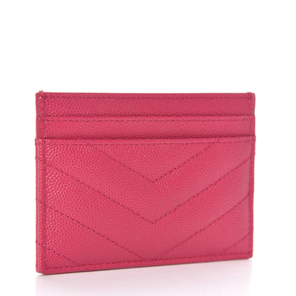 Saint Laurent Grain De Poudre Matelasse Chevron Monogram Credit Card Case Fresh Fuxia 3 of 7
