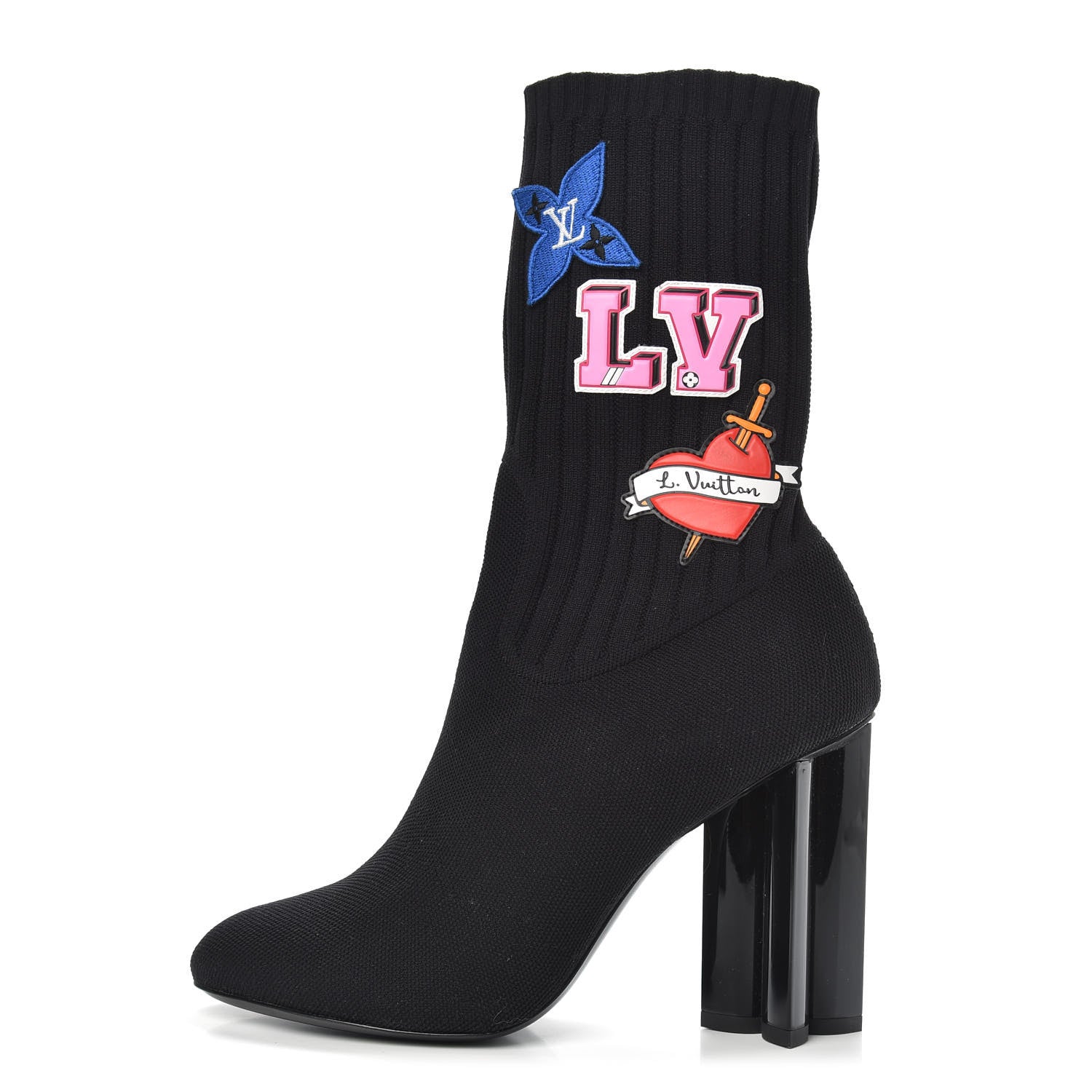 Louis Vuitton Stretch Fabric LV Black Heart Sock Ankle Boots 38.5 Black 1 of 7