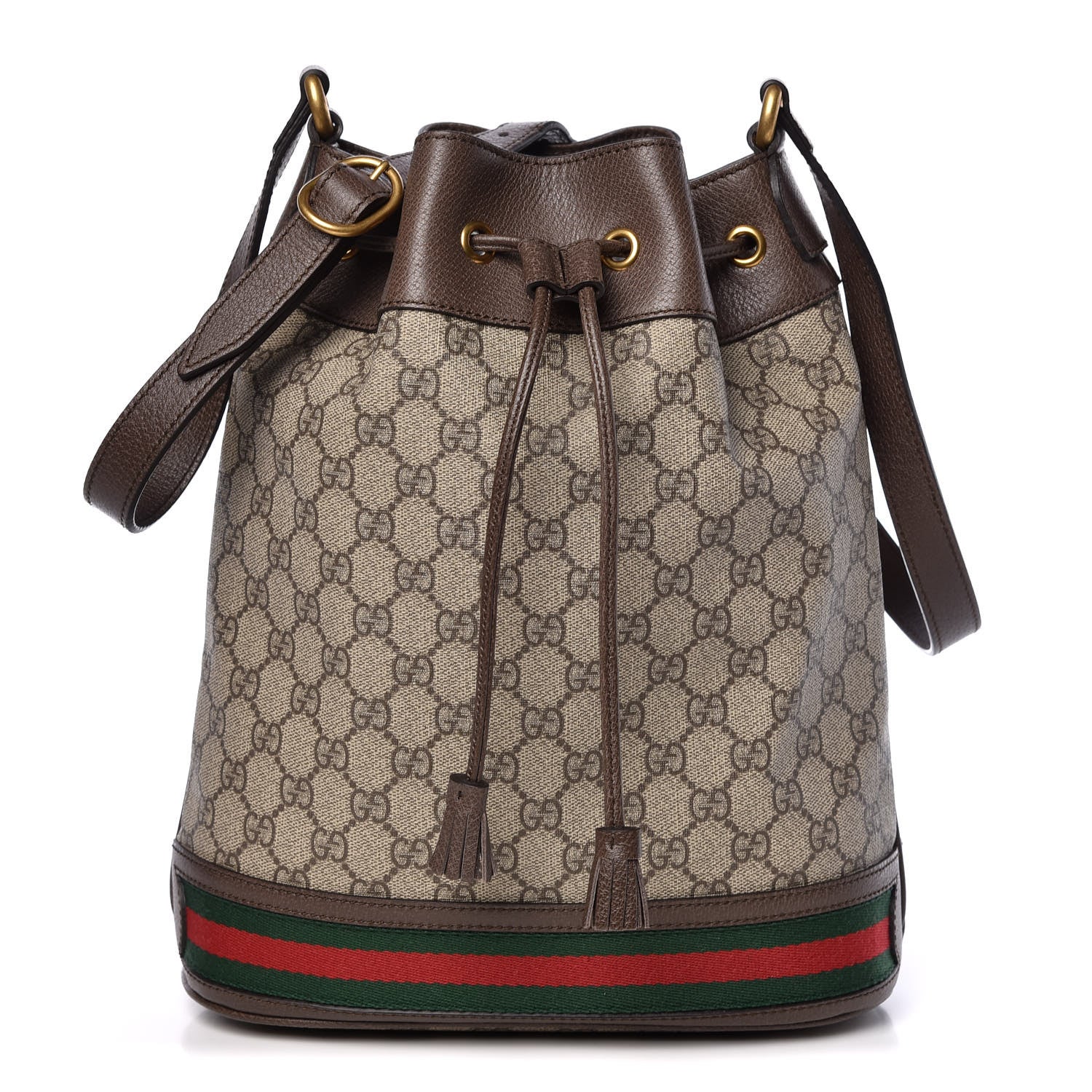 Gucci GG Supreme Monogram Web Ophidia Bucket Bag Brown 1 of 9