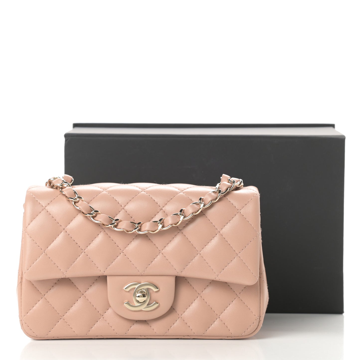 Lambskin Quilted Mini Rectangular Flap Beige