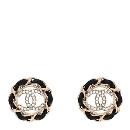Chanel Crystal Lambskin Chain CC Stud Earrings Black Gold 1 of 5