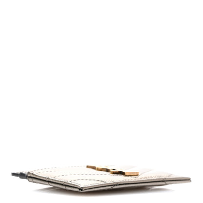 Saint Laurent Metallic Grain De Poudre Matelasse Chevron Monogram Credit Card Case Piombo 4 of 9