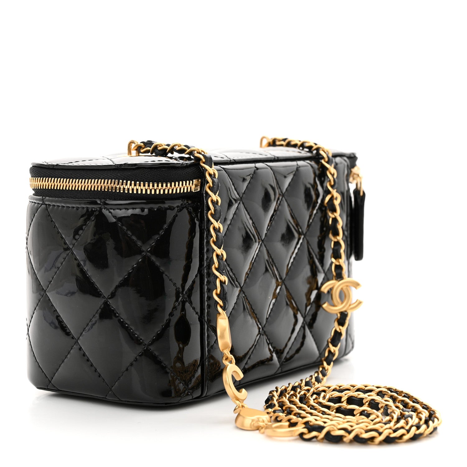 Chanel atent Enamel Quilted Small Coco Hearts Vanity Case With Chain Black 3 of 11