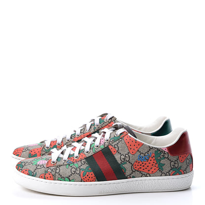 Gucci GG Supreme Monogram Strawberry Web Womens Ace Sneakers 39 Beige Multicolor Red Green 3 of 11