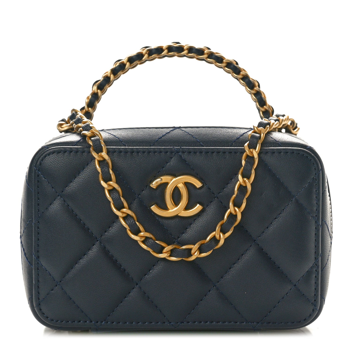 Chanel Lambskin Quilted Chain Top Handle Vanity Case Blue 1 of 10