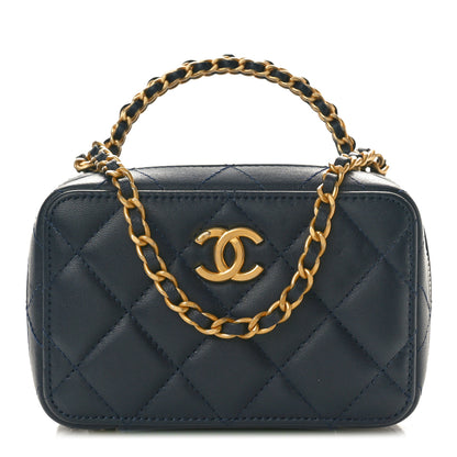Chanel Lambskin Quilted Chain Top Handle Vanity Case Blue 1 of 10