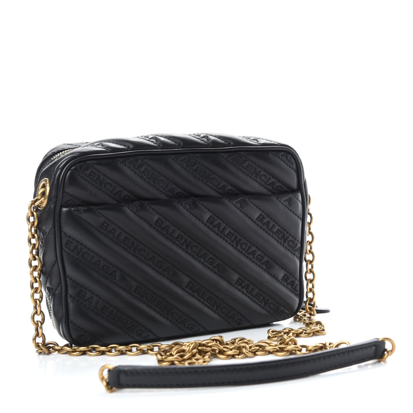 Calfskin Logo Matelasse Chain Strap Blanket Reporter XS Black