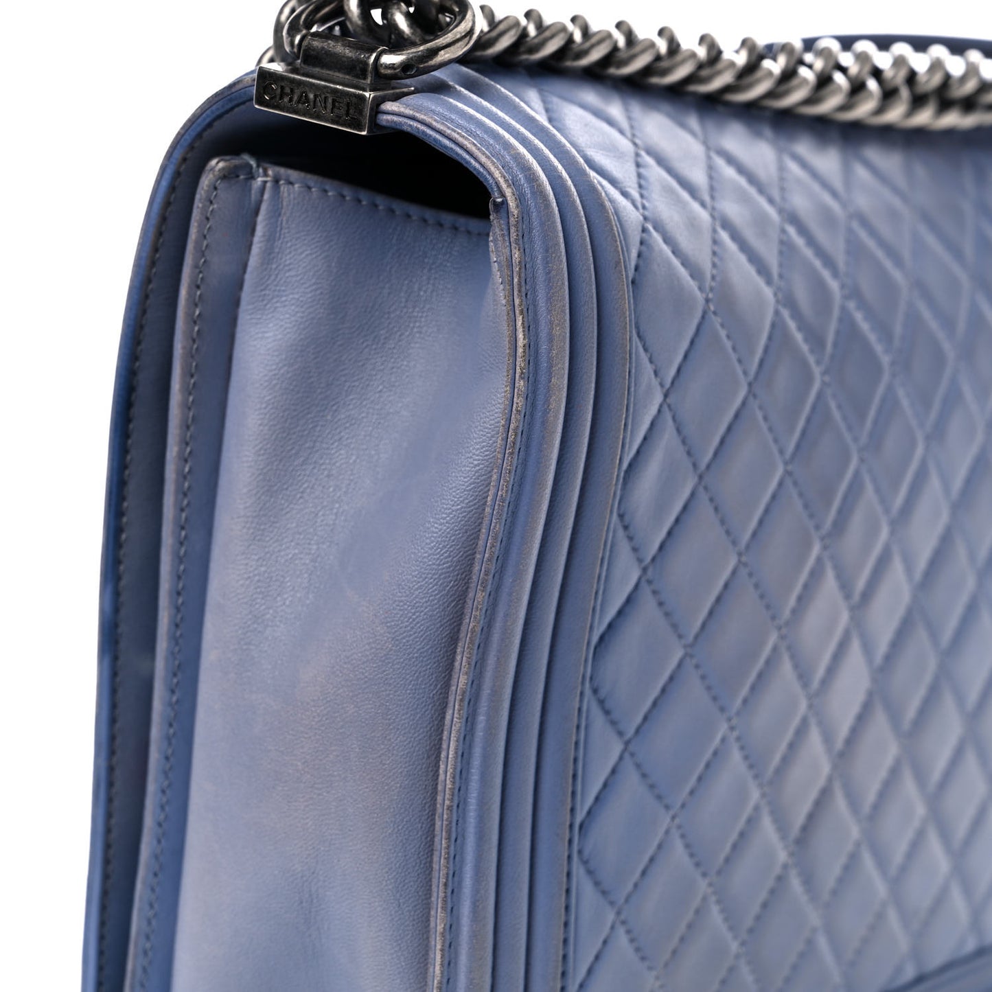 Lambskin Quilted Large Boy Flap Light Blue