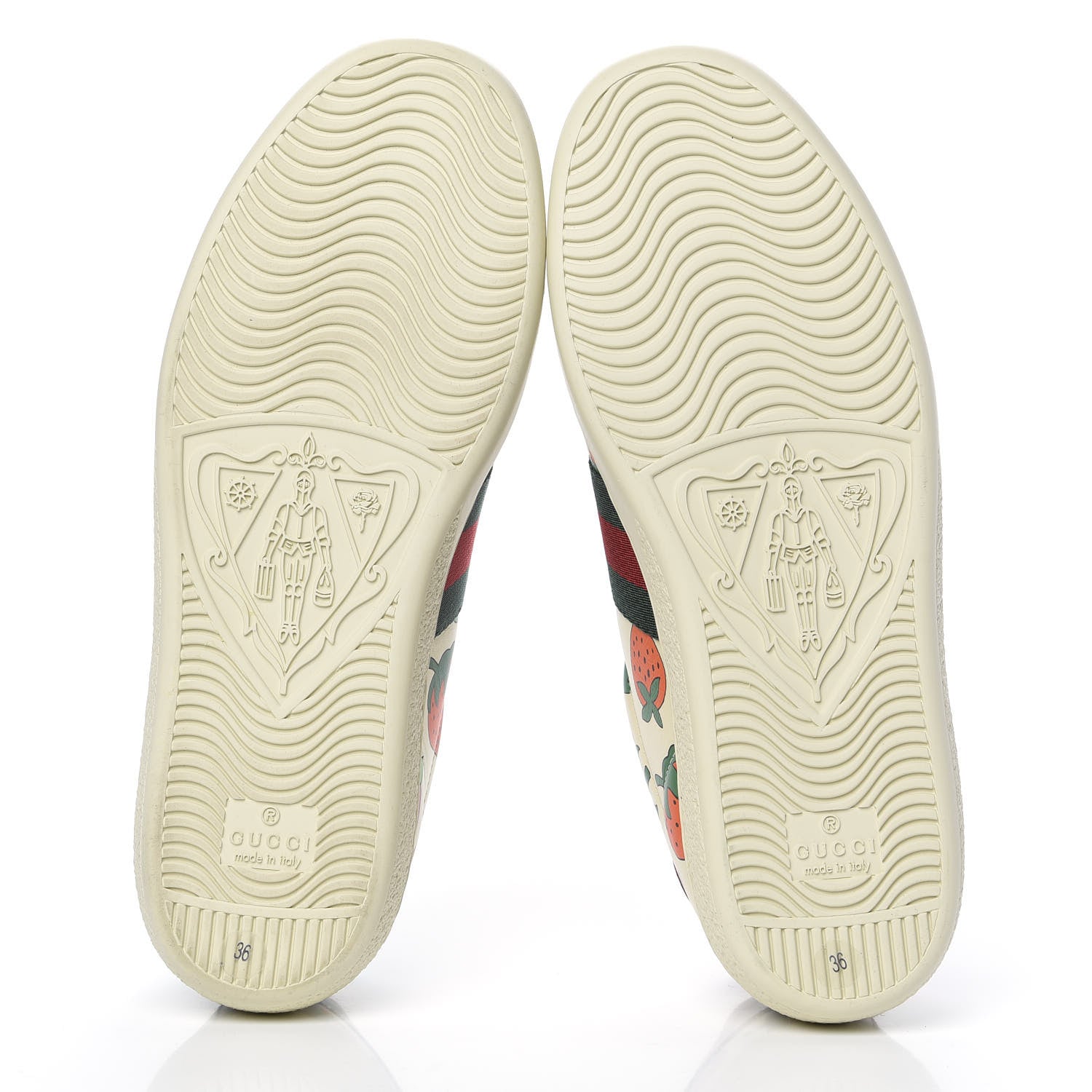 Gucci Calfskin Web Strawberry Print Womens Ace Sneakers 36 Ivory Red Green 5 of 9