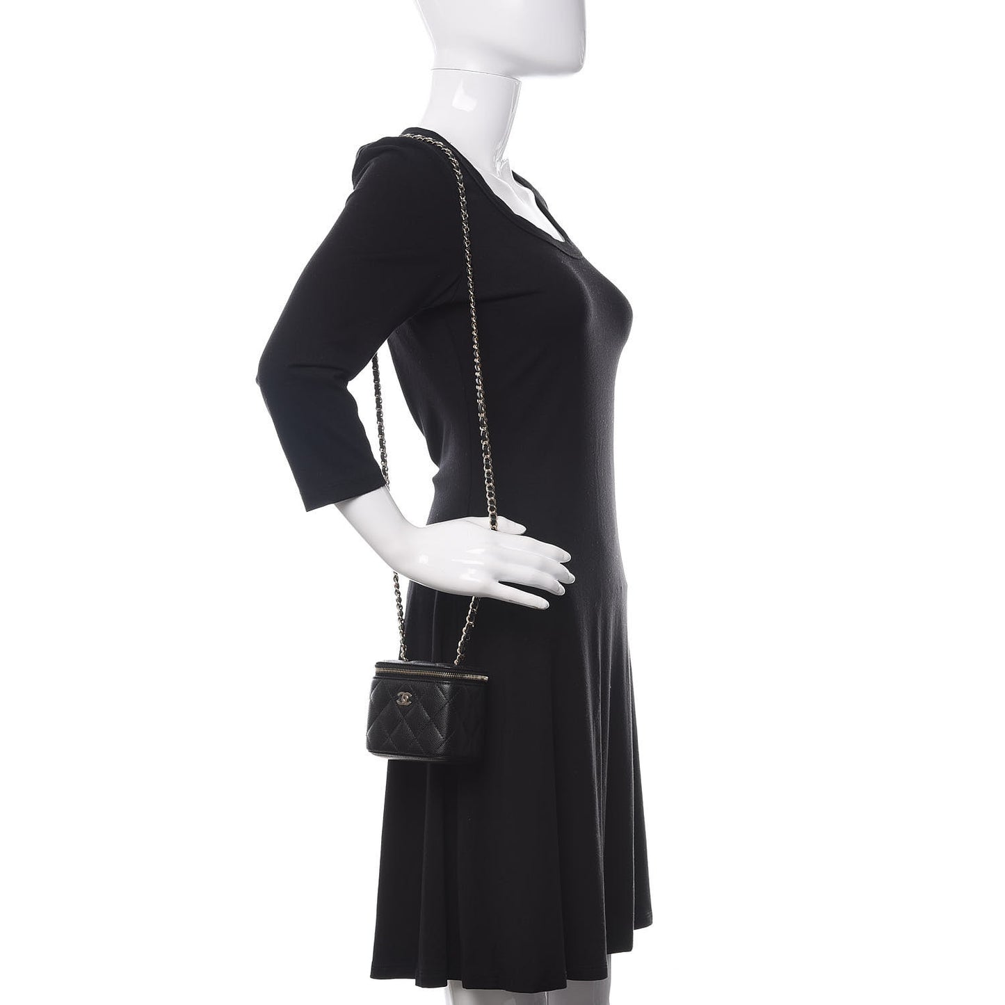 Caviar Quilted Mini Vanity Case With Chain Black